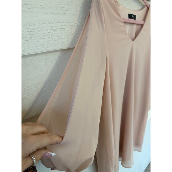 Lulus Blush Pink Chiffon Shift Dress Long Sleeve Size Small Romantic Feminine - Picture 4 of 5